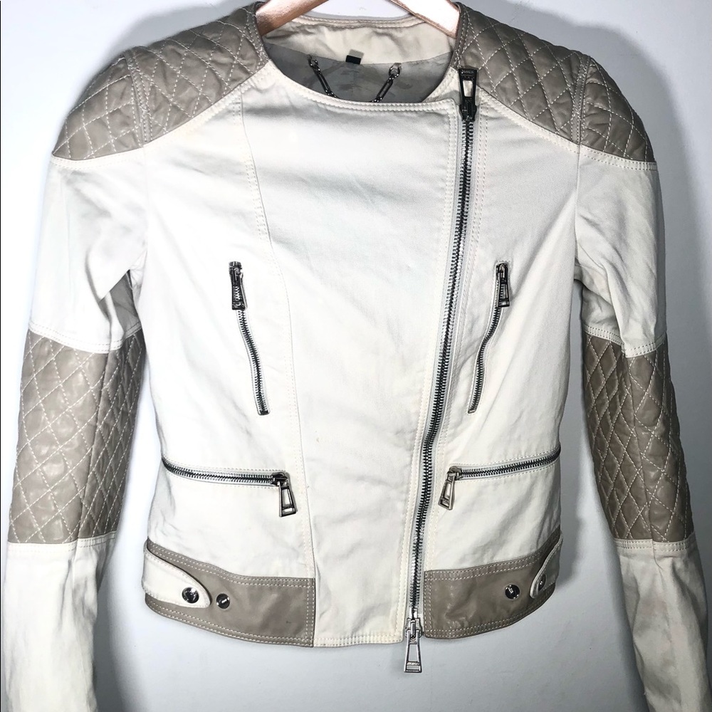 Belstaff leather and canvas off white moto